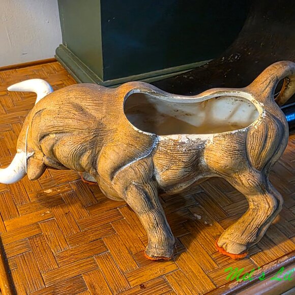 Vintage MCM Bull Figurine Planter Japan Matte Glaze Glossy Horns Napcoware - Picture 2 of 5